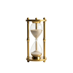 Elegant golden hourglass with sand flowing symbolizing time management and deadlines on transparent background
