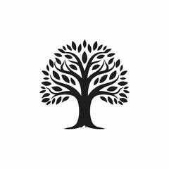 Obraz premium Stylized majestic deciduous vector tree trunk crown graphic elegant silhouette