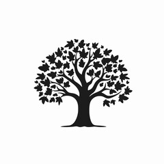 Fototapeta premium Artistic tree with leaves, a graphic nature representation silhouette