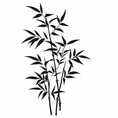 Naklejka premium Asian inspired bamboo forest leaves stalks in contrasting black graphic silhouette