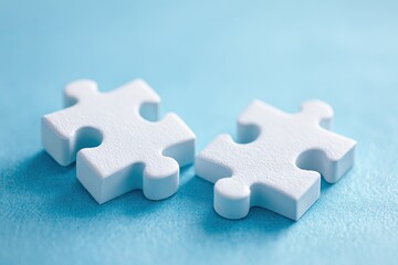 Two white puzzle pieces on a light blue surface