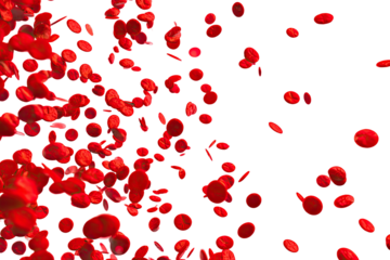 Red circular shapes falling against a black background