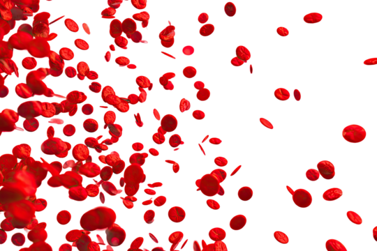 Red circular shapes falling against a black background