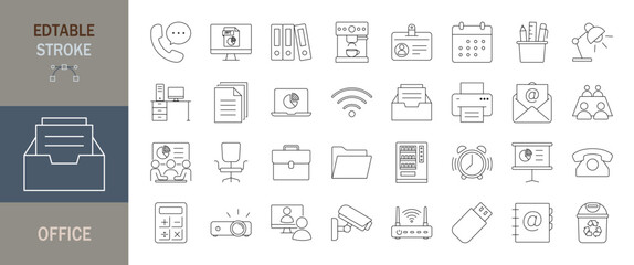 Office icon set. Editable line icons. Vector illustration.