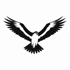 Naklejka premium Striking falcon soars with outstretched wings in bold, monochrome silhouette