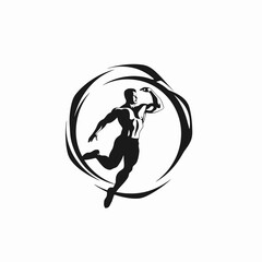 Fototapeta premium Powerful muscular man in dynamic pose workout vector graphic silhouette