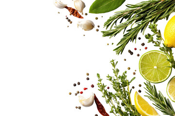 Fresh herbs and citrus with spices