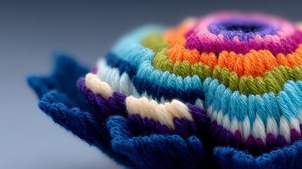 Colorful Knitted Textile with Multicolored Layers on Isolated Background for Copy Space