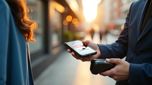 High-Quality Imagery of No Contact Food Delivery Payments: Innovative Digital Payment Terminals & Secure Online Transactions for Efficient Cashless Solutions in Urban Settings - Photo Stock Concept