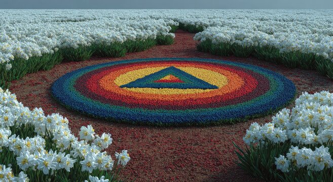 Colorful flower design in a field - Powered by Adobe