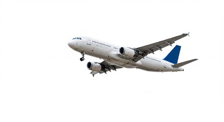 Fototapeta premium 白く輝く旅客機、滑らかに降下する様子 鮮明な写真. AI Generated