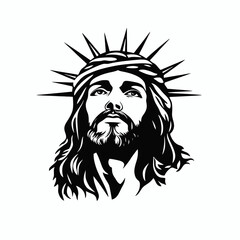 Obraz premium Intricate depiction of Jesus Christ wearing crown of thorns, stark silhouette.