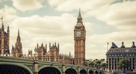 Obraz premium Big Ben Clock Tower and Houses of Parliament in London | Iconic UK Landmark on Thames River for Travel and Tourism Marketing