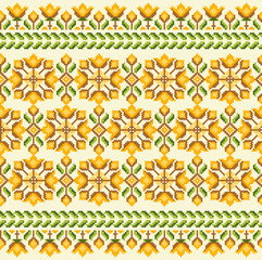 Fabric pixel abstract geometric pattern Thai pixel style design for clothing, fabric, background, wallpaper, wrapping, batik. Knitwear, Embroidery style. Aztec geometric art ornament print.