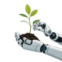 A futuristic logo held by a robotic hand, combining sleek technology, modern design