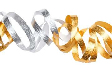 Abstract intertwined ribbons of gold and silver