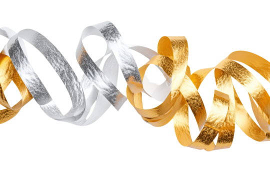 Abstract intertwined ribbons of gold and silver