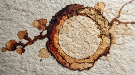 Coffee stain circle on textured paper