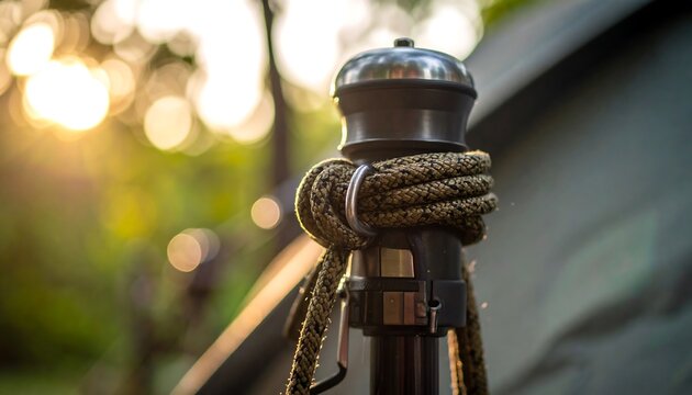 Close-up of a camping pole with rope