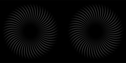 Circular spiral sound wave rhythm from lines white color on dark background. Vector
