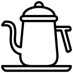 Kettle Icon, Black And White Outline Icon Vector.