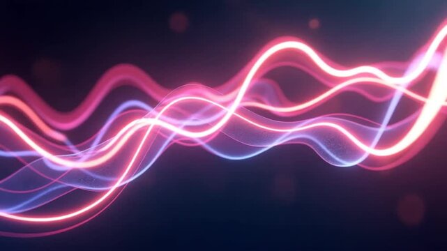 Looping animation of glowing neon lines twisting in abstract motion, with soft bokeh lights in the background. Futuristic, dynamic, and elegant visual.