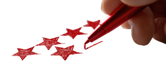 Hand holding a red pen over red stars