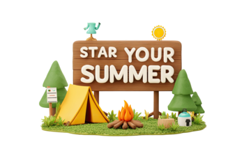 3D camping scene with summer message
