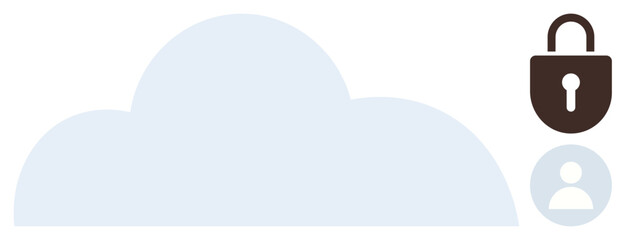 Cloud graphic with a padlock symbolizing security and a profile icon depicting user access or authentication. Ideal for IT, data storage, cybersecurity, online privacy, authentication, cloud