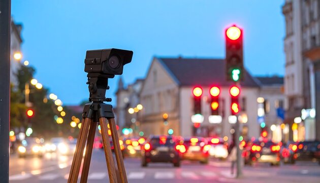 Traffic camera on tripod at night