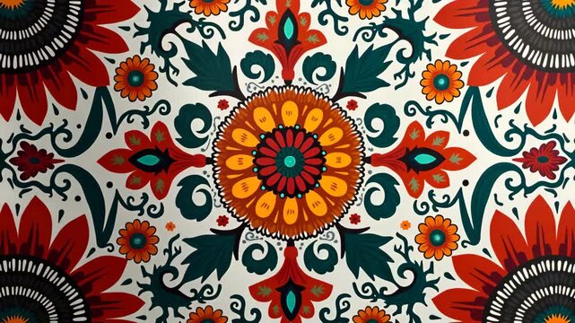 Create a sophisticated design featuring Mexican art patterns with ornate motifs dynamic color schemes and refined detailing to evoke authentic cultural craftsmanship and heritage art. in  Photo Stock 