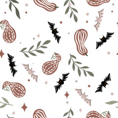 Seamless pattern for autumn season with pumpkin. background for fabric, wrapping paper, textile, wallpaper and apparel. Vector Illustration