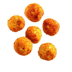 Flying Fried Cheese Balls Isolated on White Background