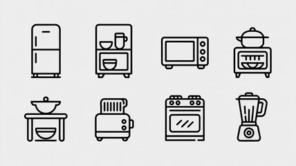 Kitchen appliances icons set vector illustration fridge oven microwave toaster blender stove