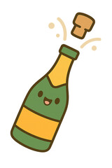 Celebratory Action, Champagne Bottle, Festive Occasion, Illustration, Joyful Environment, Close-Up View, Cheerful Concept
