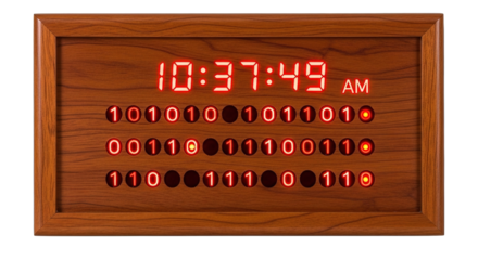 Digital Clock Red LED Display Wooden Frame Time AM