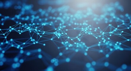 Obraz premium Abstract network of blue nodes connected by lines on a blurred background