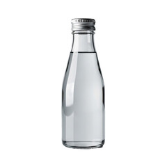 Clear Glass Bottle with Transparent Liquid and Metallic Cap on White Background