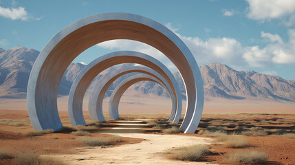 Obraz premium A long tunnel made of concrete is in the desert