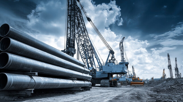 A crane is lifting a pipe - Powered by Adobe