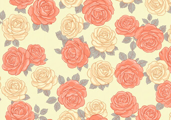 Romantic rose blossom pattern design for elegant wallpaper or fabric, beautiful floral repeating background texture