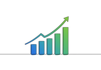 Visualize your business growth with this upward trending bar graph and arrow in vibrant blue and green tones