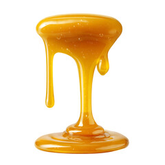 Golden viscous liquid dripping and pooling isolated on transparent background