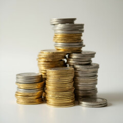 Gold and silver coins stacked creatively