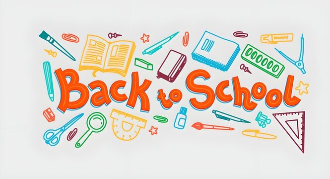 Vibrant back to school supplies and text illustration