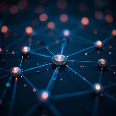 Interconnected glowing nodes network concept