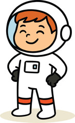 Smiling cartoon astronaut with a confident pose, a happy space character illustration with hands on hips, isolated vector on white.