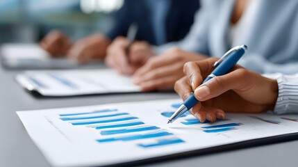 Business analysis with data charts and graphs on desk