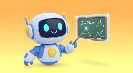 Playful AI Robot Tutor with Holographic Blackboard 3D Icon