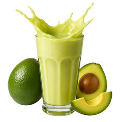 Avocado Juice Splash with Whole and Sliced Avocados
